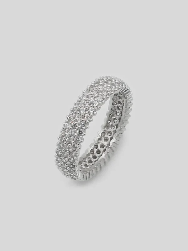 Silver Ring with 3 Rows of Stones - Women Silver Ring