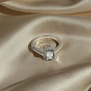 Halo Silber Ring mit Baguette Stein - Damen Silber Ring