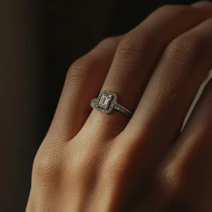 Halo Silber Ring mit Baguette Stein - Damen Silber Ring