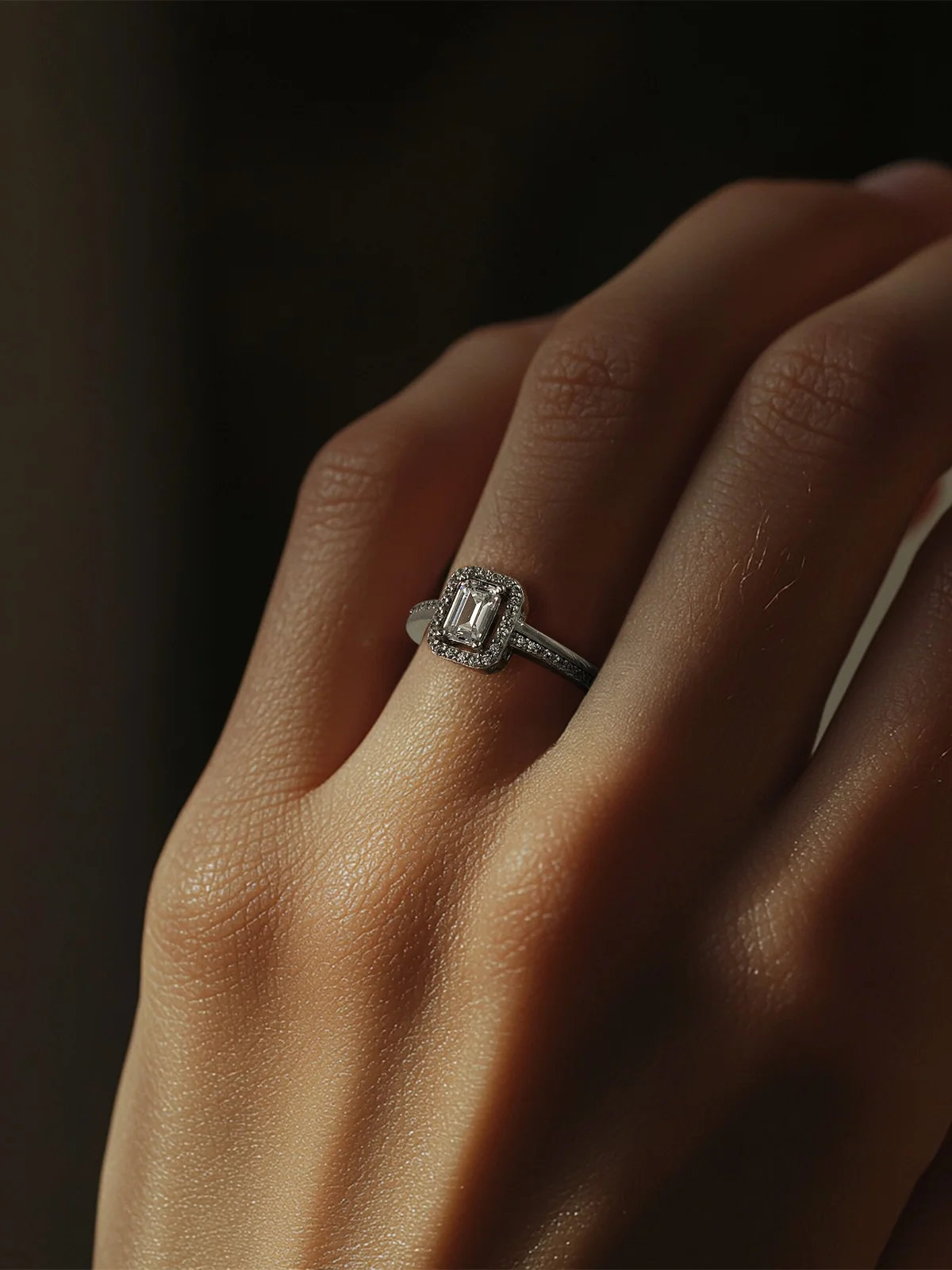 Halo Silber Ring mit Baguette Stein - Damen Silber Ring