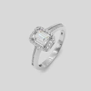 Halo Silber Ring mit Baguette Stein - Damen Silber Ring