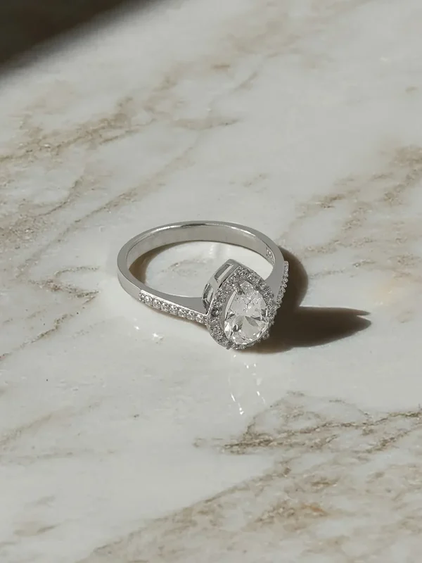 Silver Ring with Drop Cut Stone - Women Silver Ring