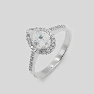 Silver Ring with Drop Cut Stone - Women Silver Ring