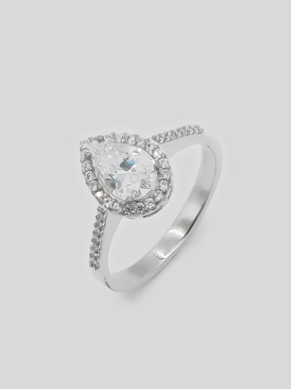 Silver Ring with Drop Cut Stone - Women Silver Ring