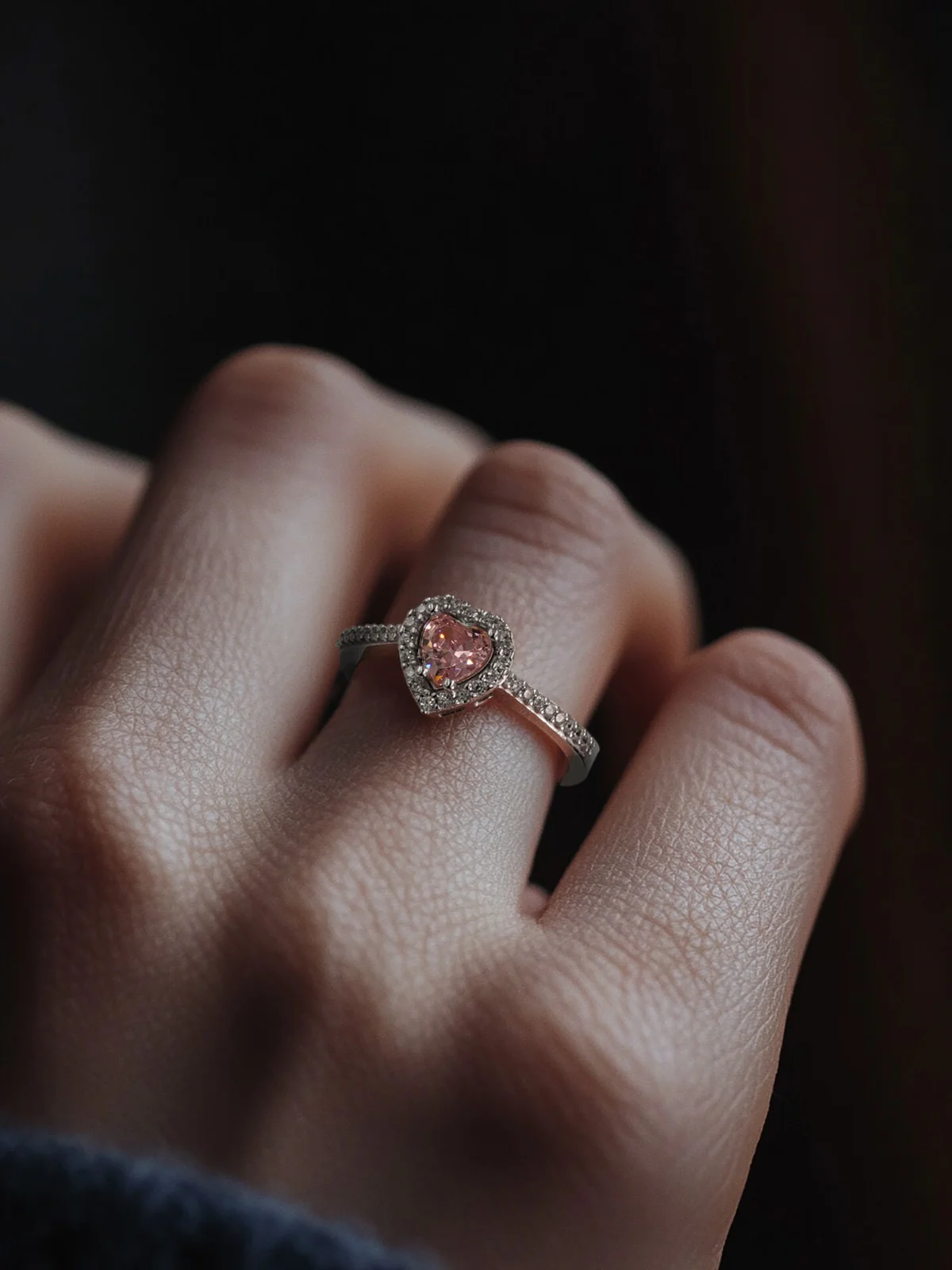 Silber Ring mit rosa Herz Stein - Frauen Silber Ring