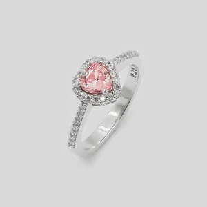 Silver Ring with Pink Heart Stones - Women Silver Ring