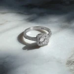 Round Stone Square Halo Ring - Women Silver Ring