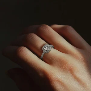 Round Stone Square Halo Ring - Women Silver Ring