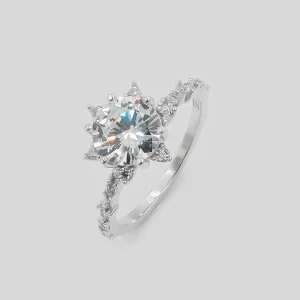 Round Stone Star Silver Ring - Women Silver Ring