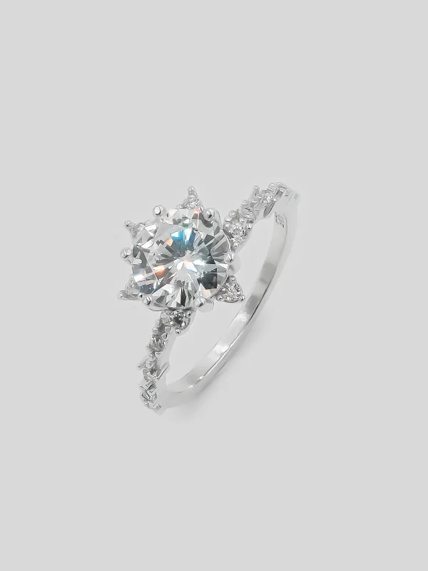 Round Stone Star Silver Ring - Women Silver Ring
