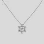 Lotus Flower Silver Necklace with White Stones - Women Silver Necklace