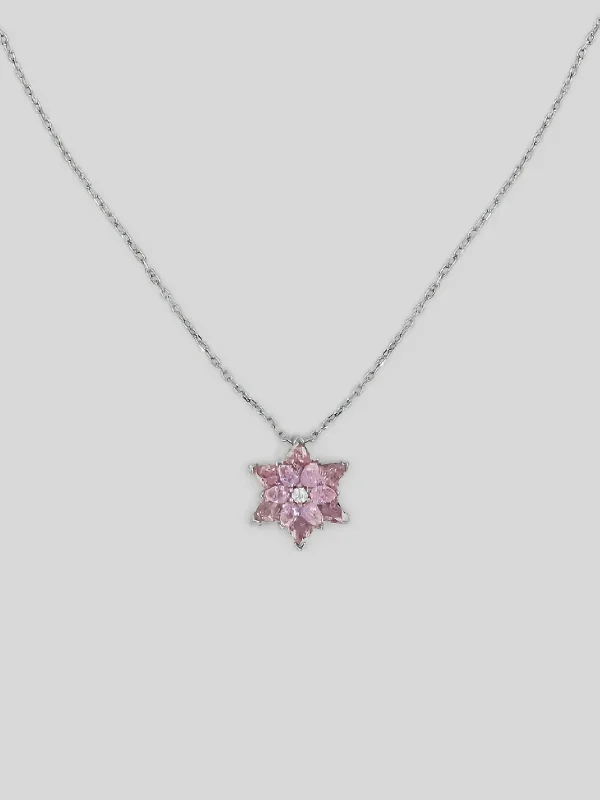 Lotusblume Silber Halskette mit rosa Stein - Frauen Silber Halskette