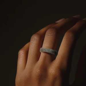 Anillo de Plata con 3 Filas de Piedras – Anillo de Plata para Mujeres