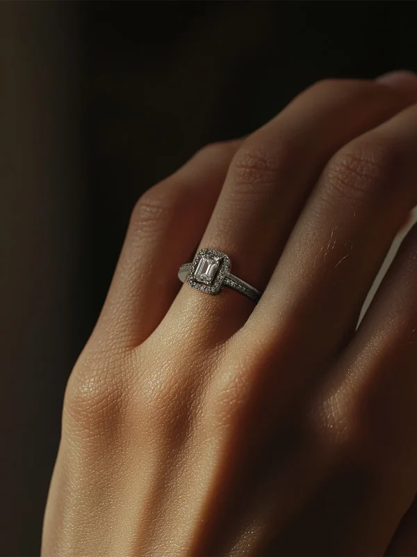 Halo Silber Ring mit Baguette Stein - Damen Silber Ring