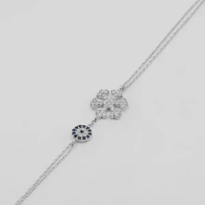 Bracciale in Argento con Motivo Fiocco di Neve e Nazar – Bracciale in Argento Femminile