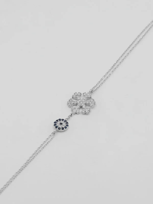 Bracciale in Argento con Motivo Fiocco di Neve e Nazar – Bracciale in Argento Femminile