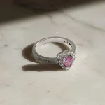 Silber Ring mit rosa Herz Stein - Frauen Silber Ring