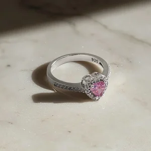 Silber Ring mit rosa Herz Stein - Frauen Silber Ring