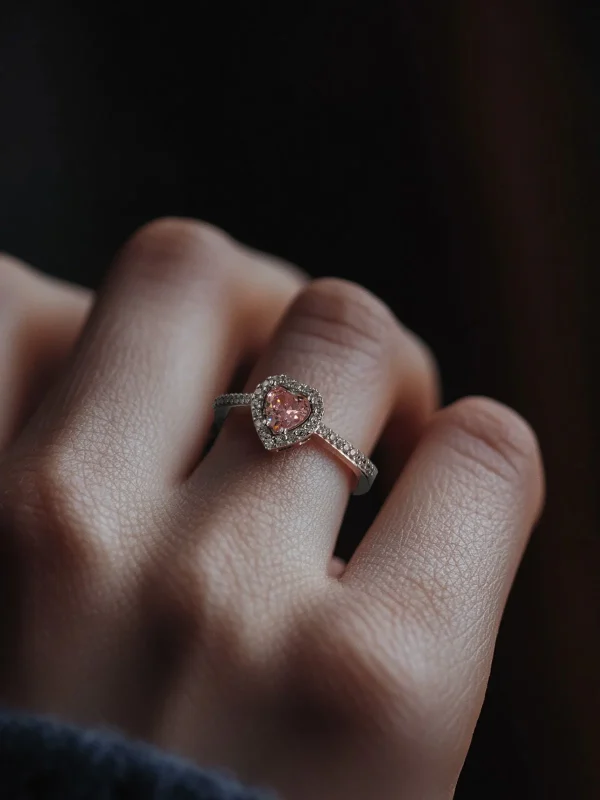 Silber Ring mit rosa Herz Stein - Frauen Silber Ring