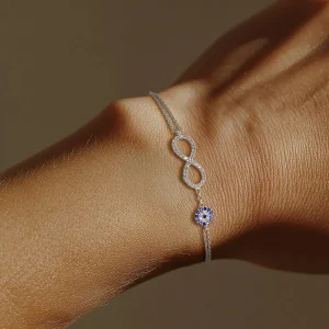 Silberarmband mit Unendlichkeit und Böses-Auge-Motiv - Damen Silberarmband