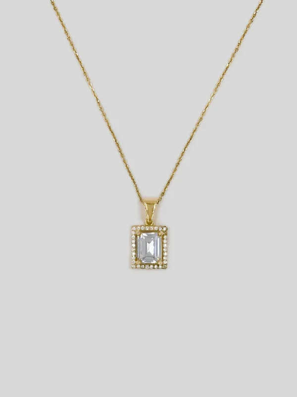 Baget Taşlı Altın Kaplama Gümüş Kolye - Elenis Collection Vergoldete Silber Halskette mit Baguette Stein - Damen Silber Halskette