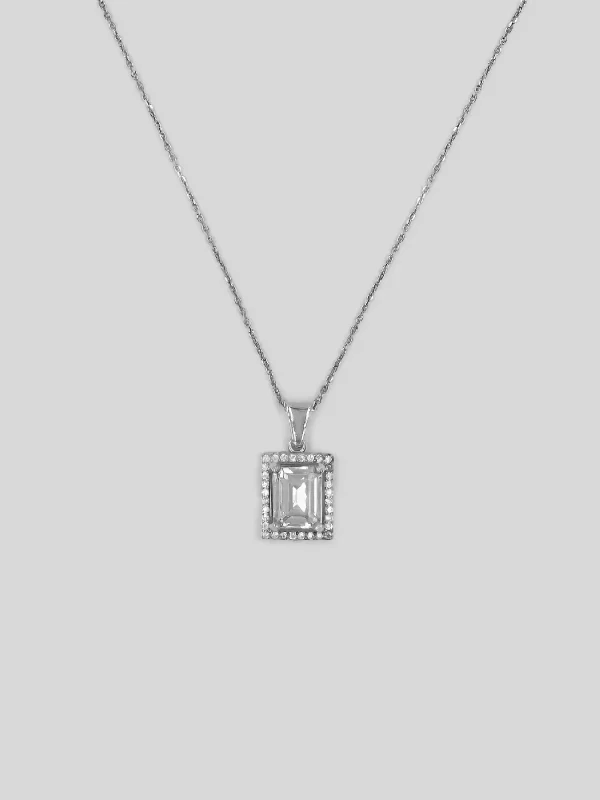 Baget Taşlı Gümüş Kolye - Elenis Collection Baguette Stein Silber Halskette - Frauen Silber Halskette