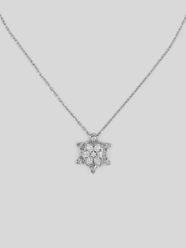 Lotusblume Silber Halskette mit weißem Stein - Frauen Silber Halskette