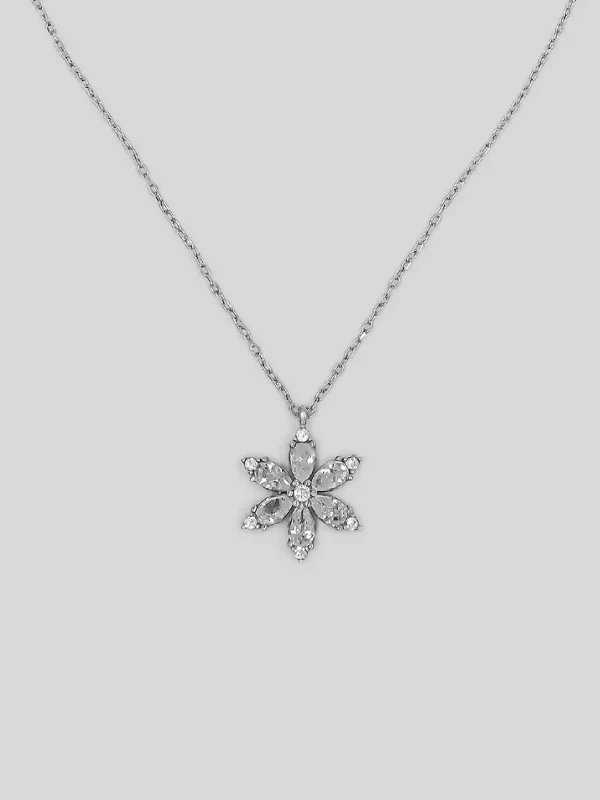 Lotus Çiçekli Herbaryum Beyaz Taşlı Gümüş Kolye - Elenis Collection Lotusblume Herbarium Weißer Stein Silber Halskette - Frauen Silber Halskette