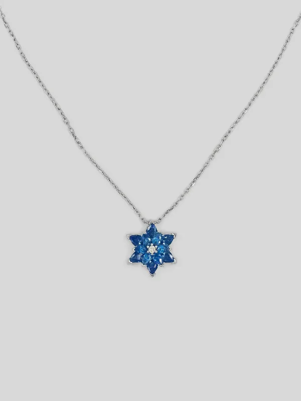 Mavi Taşlı Lotus Çiçeği Gümüş Kolye - Elenis Collection Mavi Taşlı Lotus Çiçeği Gümüş Kolye – Kadın Gümüş Kolye