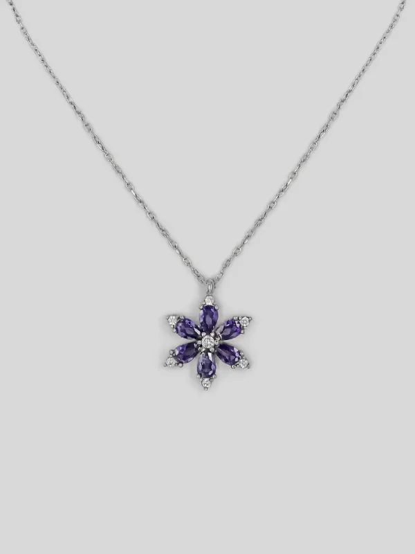 Collana in Argento con Fiore di Loto e Pietra Viola - Elenis Collection Collana in Argento con Fiore di Loto Viola e Pietre Erbario – Collana in Argento da Donna