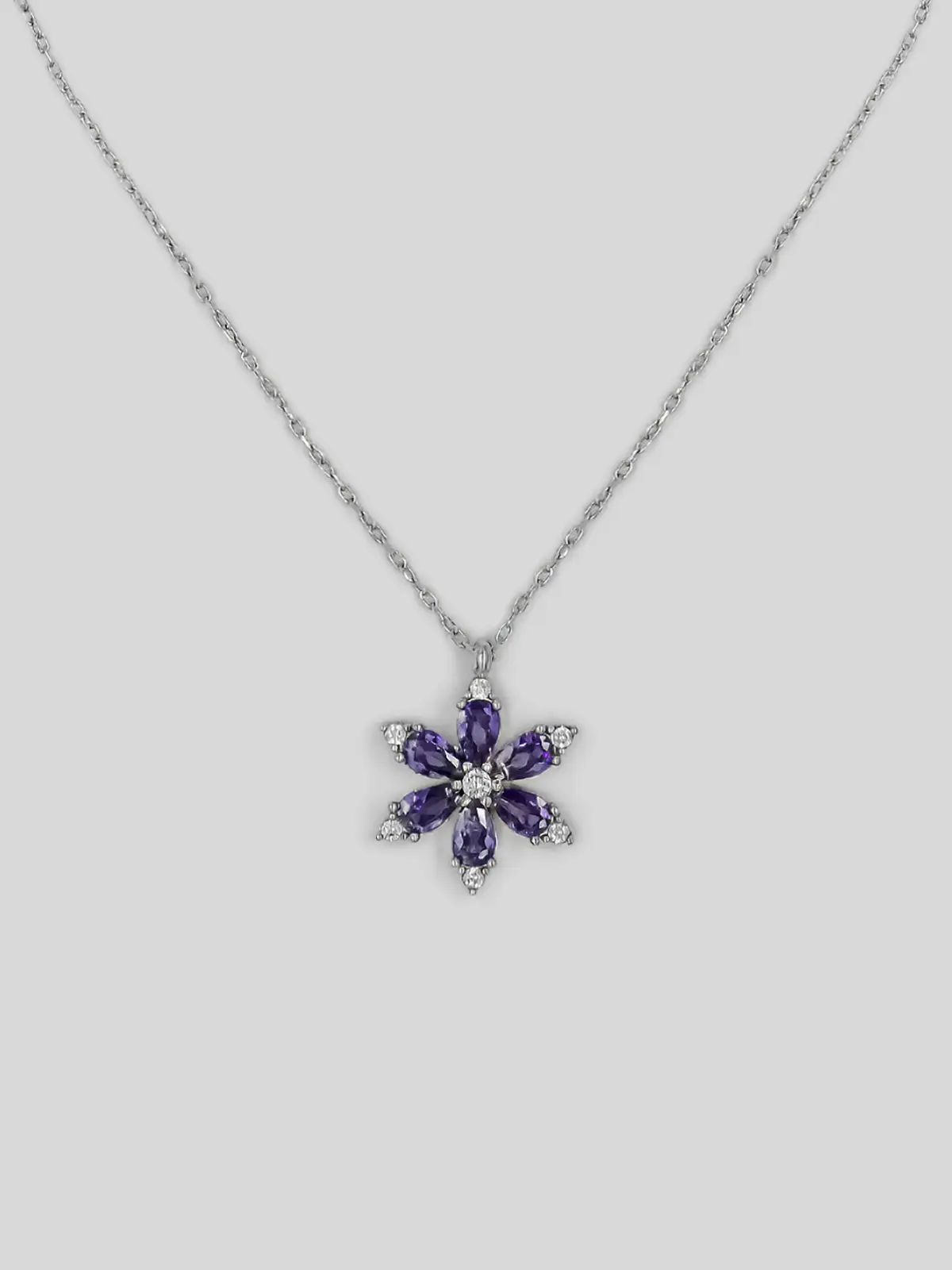 Mor Taşlı Lotus Çiçekli Herbaryum Gümüş Kolye – Kadın Gümüş Kolye