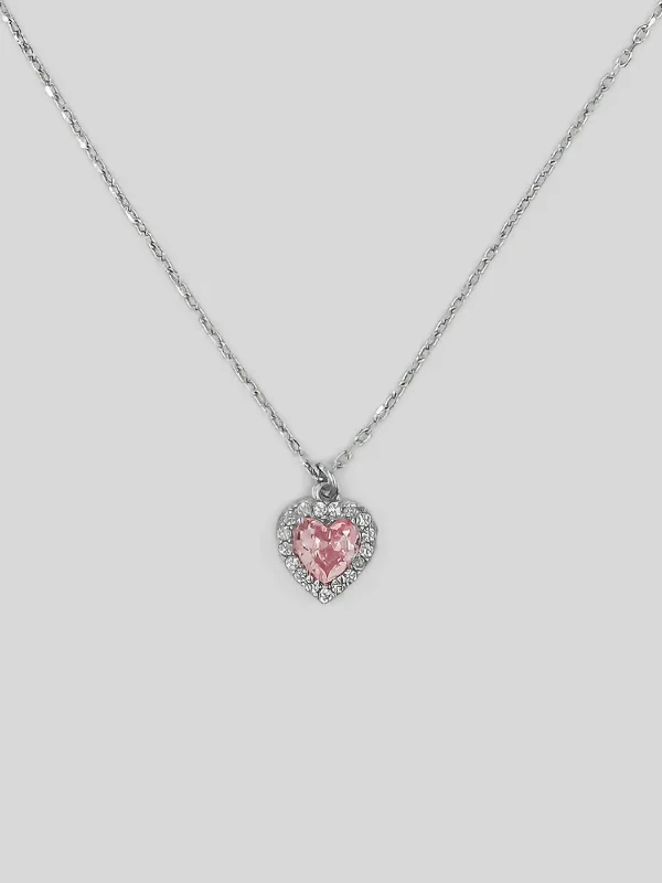 Silber Halskette mit rosa Herz Stein - Frauen Silber Halskette