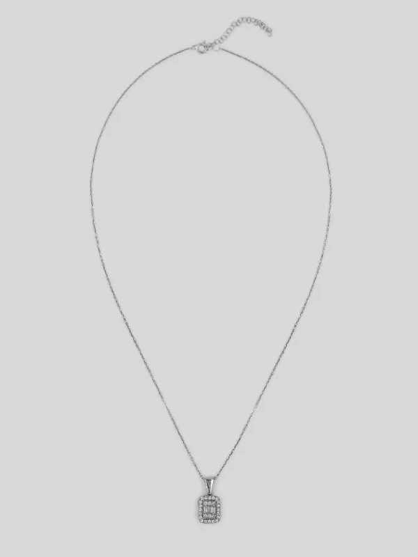 Silberne Halskette mit dreifachem Baguettestein - Damen Silber Halskette