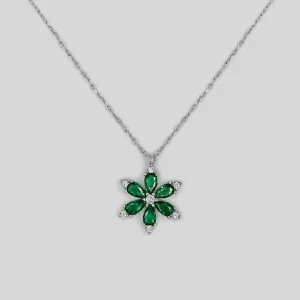 Yeşil Taşlı Lotus Çiçekli Herbaryum Gümüş Kolye – Kadın Gümüş Kolye