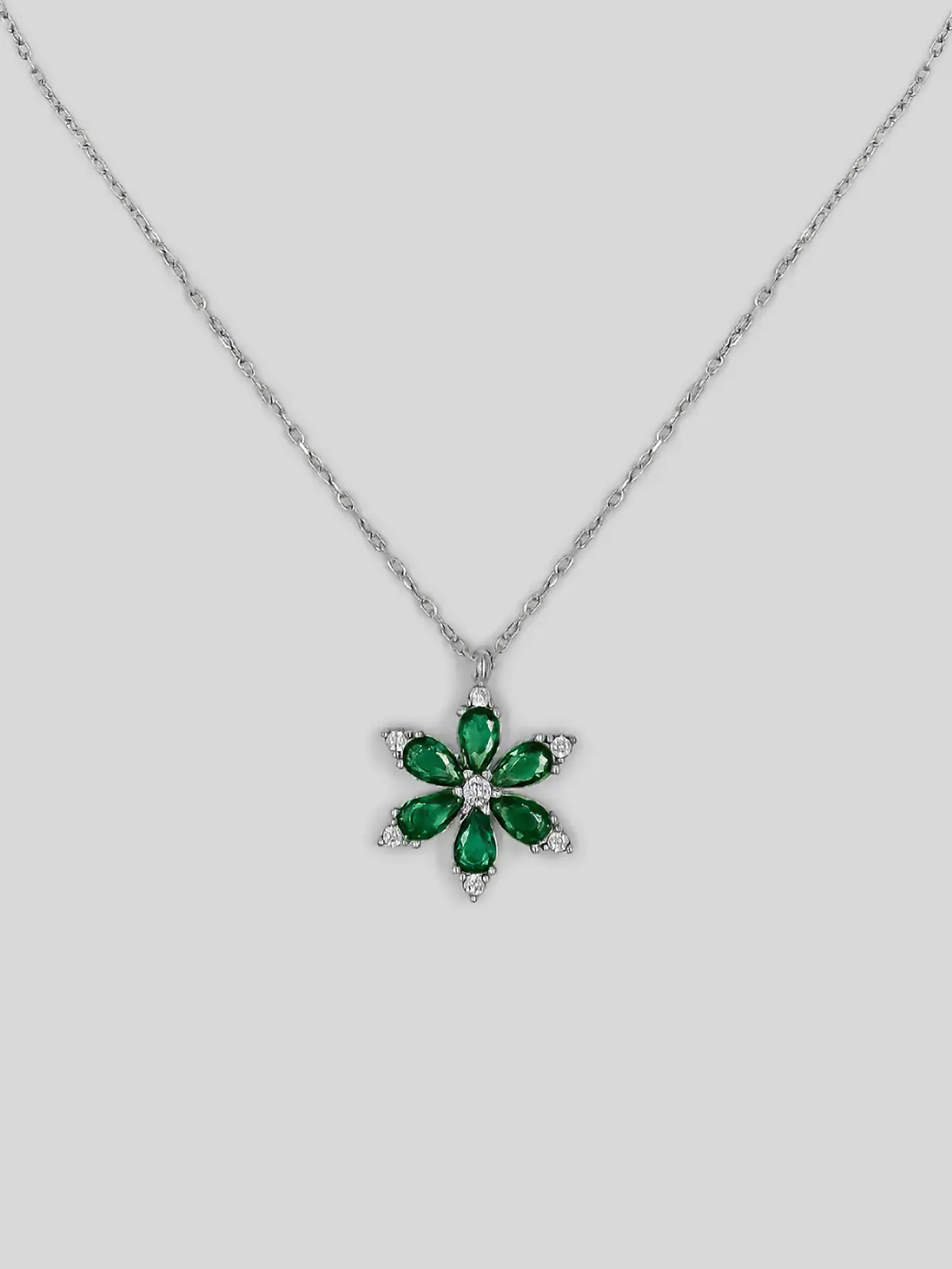 Yeşil Taşlı Lotus Çiçekli Herbaryum Gümüş Kolye – Kadın Gümüş Kolye